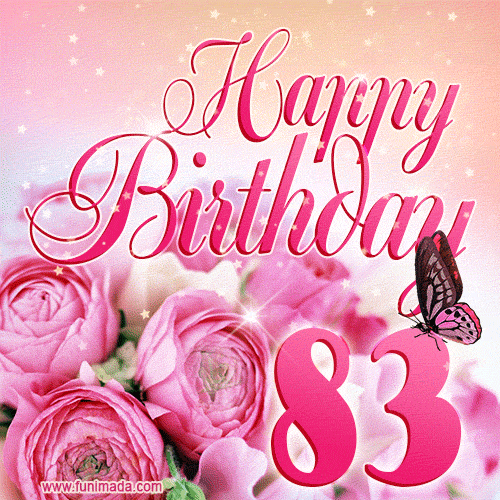 Beautiful Roses & Butterflies - 83 Years Happy Birthday Card for Her