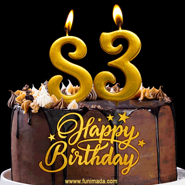 83 Birthday Chocolate Cake with Gold Glitter Number 83 Candles (GIF)