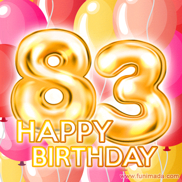Fantastic Gold Number 83 Balloons Happy Birthday Card (Moving GIF)