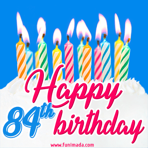 Animated Happy 84th Birthday Card with Cake and Lit Candles