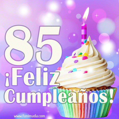 GIF para cumpleaños de 85 con pastel de cumpleaños y los mejores deseos