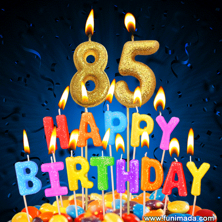 Best Happy 85th Birthday Cake with Colorful Candles GIF