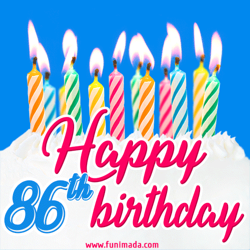 Animated Happy 86th Birthday Card with Cake and Lit Candles
