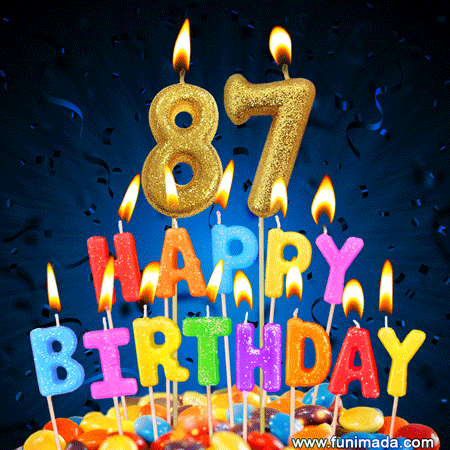Best Happy 87th Birthday Cake with Colorful Candles GIF