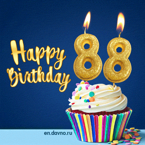 Happy Birthday - 88 Years Old Animated Card