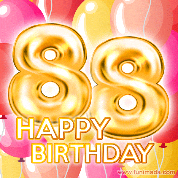 Fantastic Gold Number 88 Balloons Happy Birthday Card (Moving GIF)