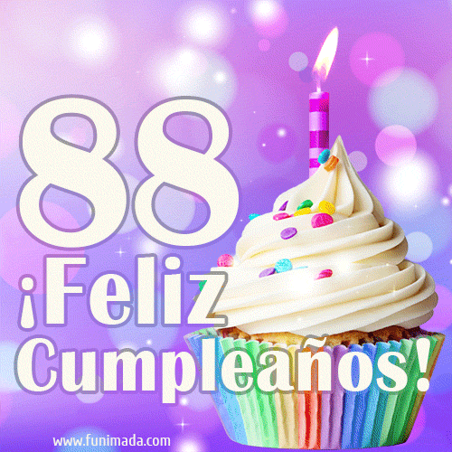 GIF para cumpleaños de 88 con pastel de cumpleaños y los mejores deseos