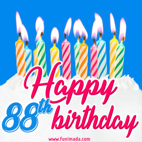 Animated Happy 88th Birthday Card with Cake and Lit Candles