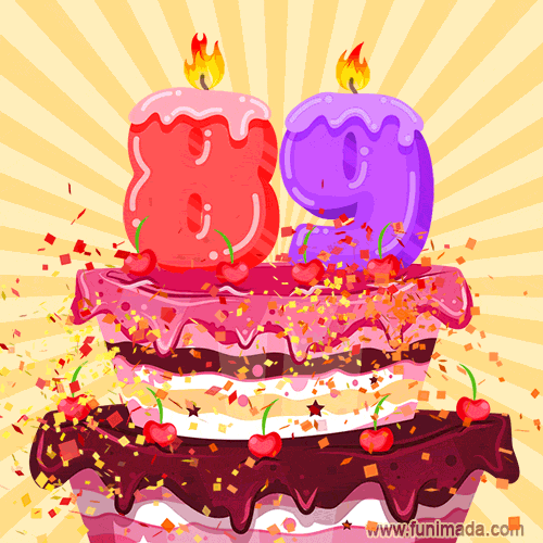 Hand Drawn 89th Birthday Cake Greeting Card (Animated Loop GIF)