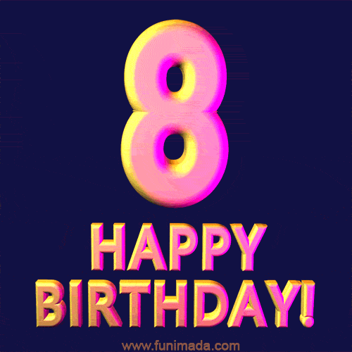Happy 8th Birthday Cool 3D Text Animation GIF