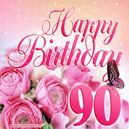 Beautiful Roses & Butterflies - 90 Years Happy Birthday Card for Her