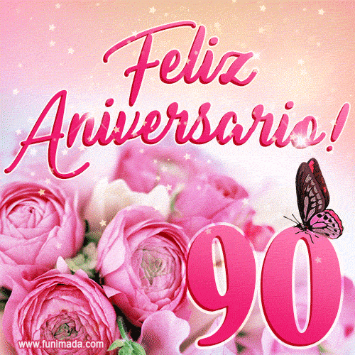 Lindas rosas e borboletas - 90 anos de feliz aniversário GIF
