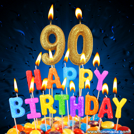 Best Happy 90th Birthday Cake with Colorful Candles GIF