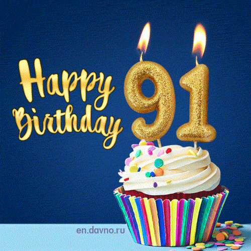 Happy Birthday - 91 Years Old Animated Card