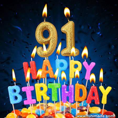 Best Happy 91st Birthday Cake with Colorful Candles GIF