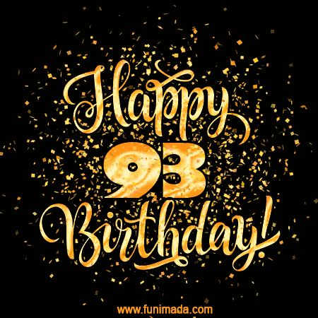 Gold Confetti Animation (loop, gif) - Happy 93rd Birthday Lettering Card
