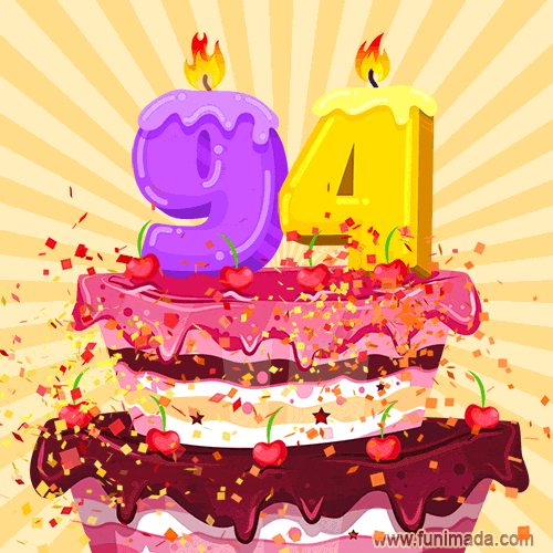 Hand Drawn 94th Birthday Cake Greeting Card (Animated Loop GIF)
