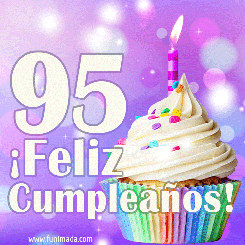 GIF para cumpleaños de 95 con pastel de cumpleaños y los mejores deseos