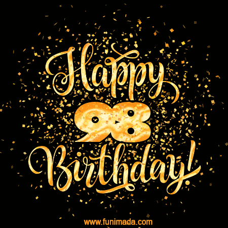 Gold Confetti Animation (loop, gif) - Happy 98th Birthday Lettering Card