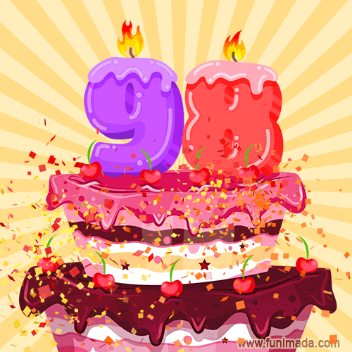 Hand Drawn 98th Birthday Cake Greeting Card (Animated Loop GIF)