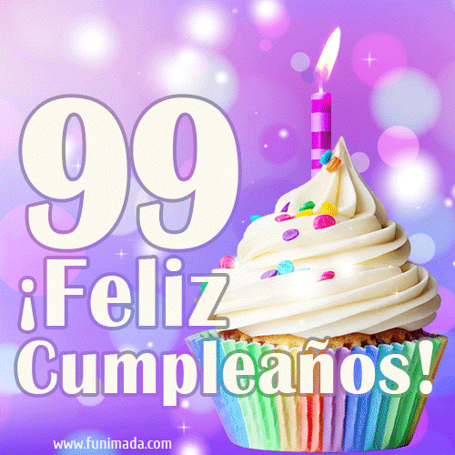 GIF para cumpleaños de 99 con pastel de cumpleaños y los mejores deseos