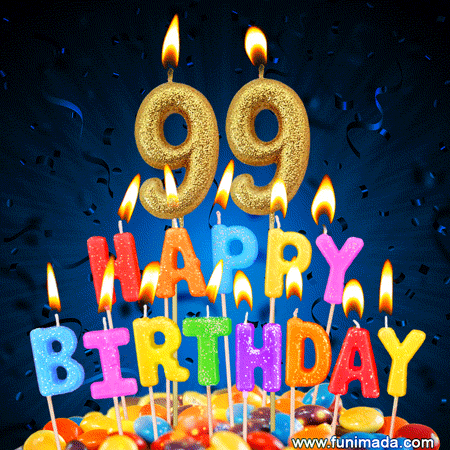 Best Happy 99th Birthday Cake with Colorful Candles GIF