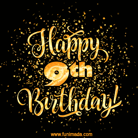 Gold Confetti Animation (loop, gif) - Happy 9th Birthday Lettering Card