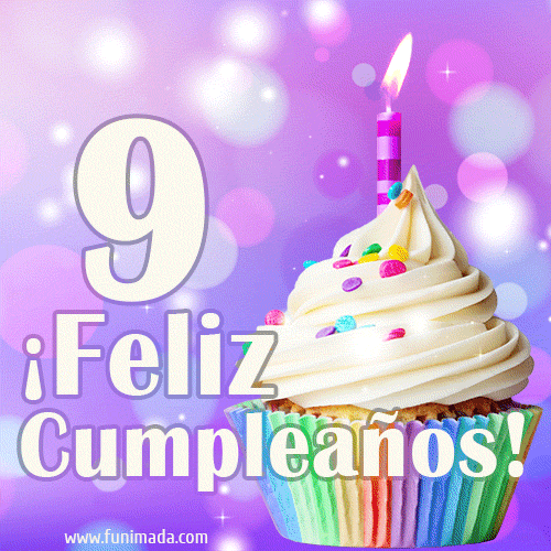 GIF para cumpleaños de 9 con pastel de cumpleaños y los mejores deseos