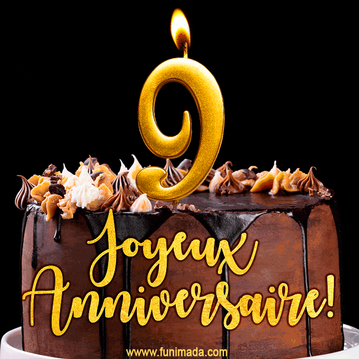 Gâteau d'anniversaire avec bougies GIF – 9 ans