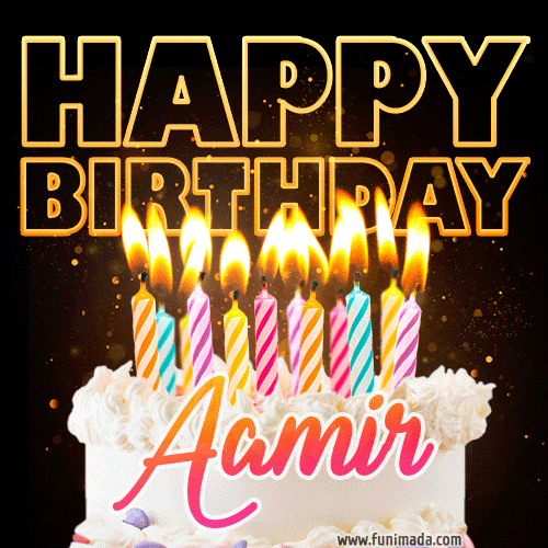 Aamir - Animated Happy Birthday Cake GIF for WhatsApp