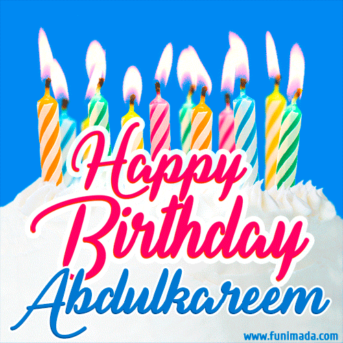 Happy Birthday GIF for Abdulkareem with Birthday Cake and Lit Candles