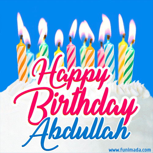 Happy Birthday GIF for Abdullah with Birthday Cake and Lit Candles
