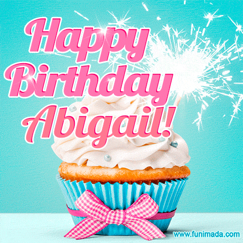 Happy Birthday Abigail! Elegang Sparkling Cupcake GIF Image.