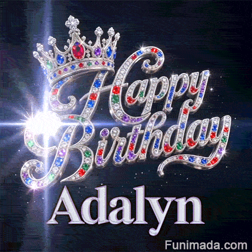 Diamond-encrusted script letters with colorful sapphire and emerald highlights on a dark backdrop, personalized with the name Adalyn.