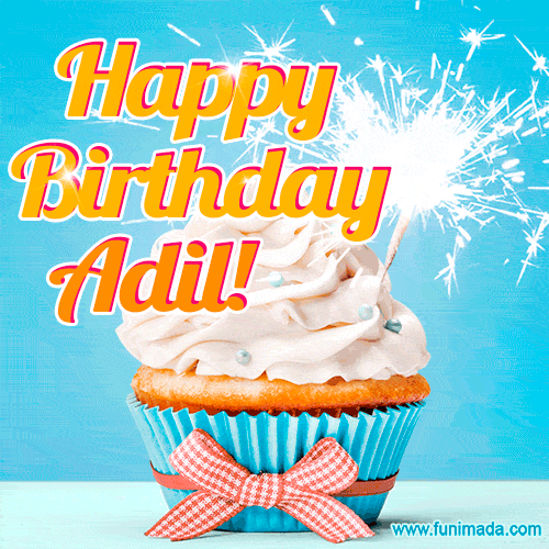 Happy Birthday, Adil! Elegant cupcake with a sparkler.