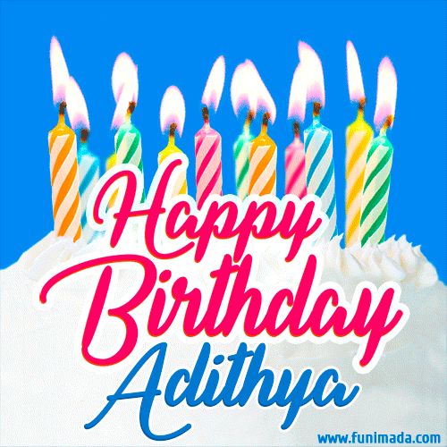 Happy Birthday GIF for Adithya with Birthday Cake and Lit Candles