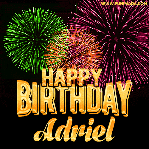 Wishing You A Happy Birthday, Adriel! Best fireworks GIF animated greeting card.