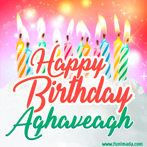 Happy Birthday GIF for Aghaveagh with Birthday Cake and Lit Candles