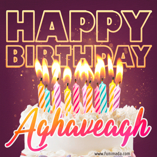 Aghaveagh - Animated Happy Birthday Cake GIF Image for WhatsApp