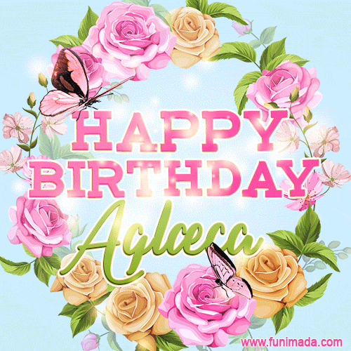 Beautiful Birthday Flowers Card for Aglæca with Glitter Animated Butterflies