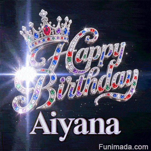 A personalized greeting card for Aiyana featuring a silver queen crown decorated with multicolored crystals.