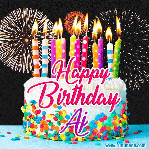 Amazing Animated GIF Image for Aj with Birthday Cake and Fireworks