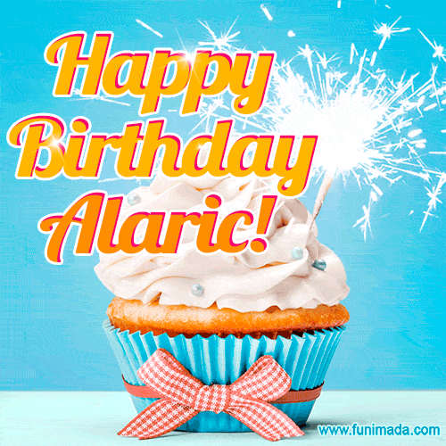 Happy Birthday, Alaric! Elegant cupcake with a sparkler.