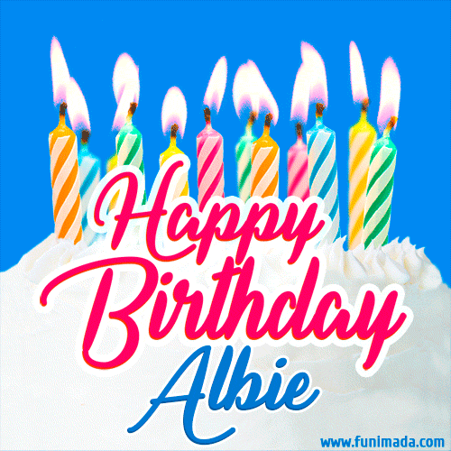 Happy Birthday GIF for Albie with Birthday Cake and Lit Candles