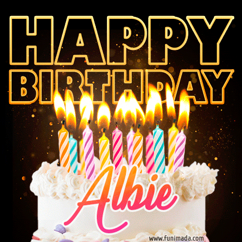 Albie - Animated Happy Birthday Cake GIF for WhatsApp