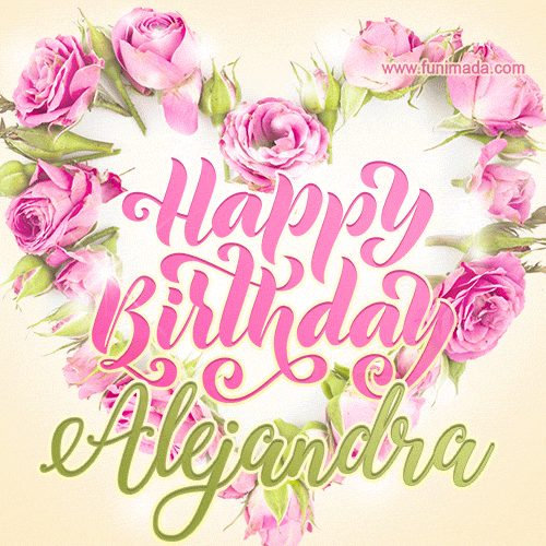 Pink rose heart shaped bouquet - Happy Birthday Card for Alejandra