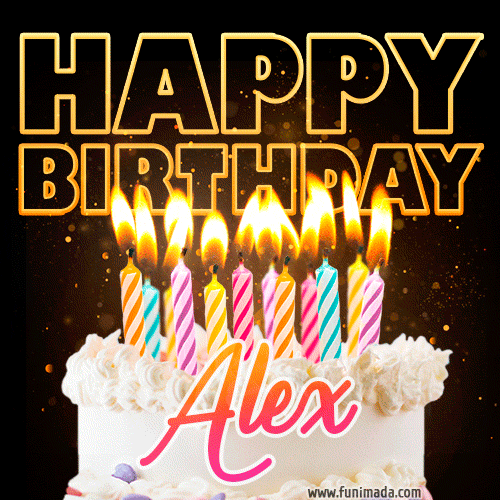 Alex - Animated Happy Birthday Cake GIF for WhatsApp