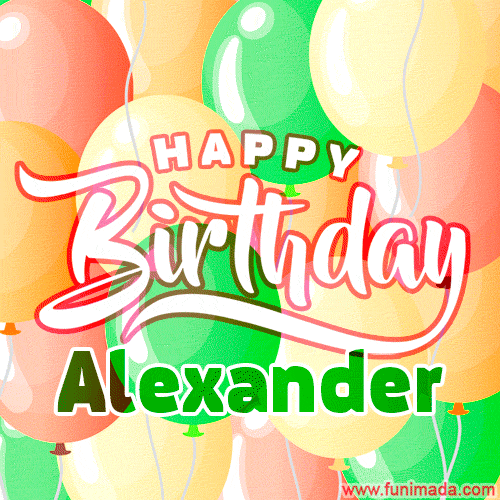 Happy Birthday Image for Alexander. Colorful Birthday Balloons GIF Animation.