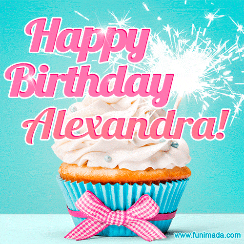 Happy Birthday Alexandra! Elegang Sparkling Cupcake GIF Image.