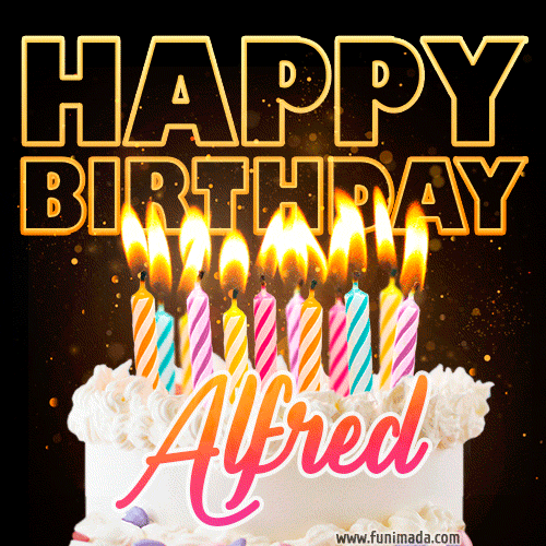 Alfred - Animated Happy Birthday Cake GIF for WhatsApp